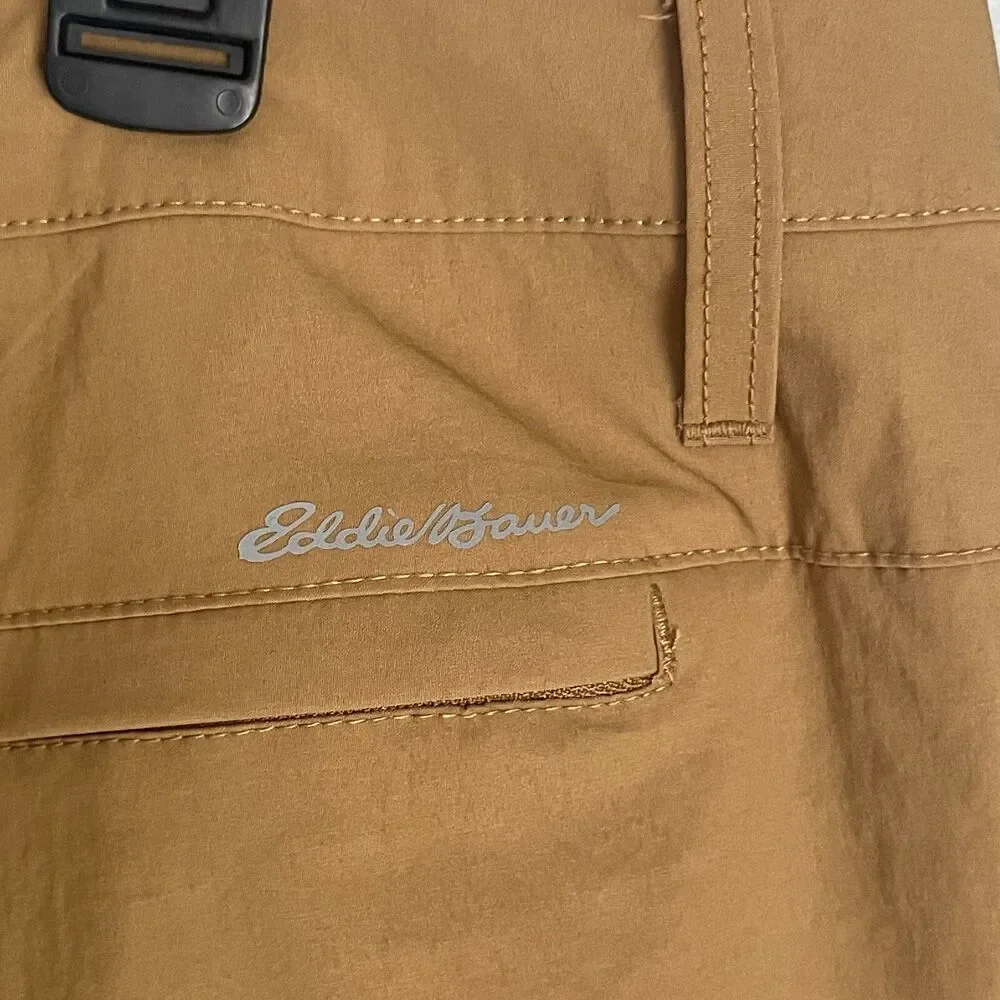 Eddie Bauer Flat Front Nylon Shorts Men's Size 40 Brown 10 Inch Inseam Logo